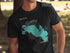 Black t-shirt with "Lake Wawasee Indiana" map graphic and compass.