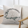 Pillow with Lake Ossawinnamakee Minnesota map and compass design.
