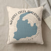 Cream pillow with Merrill Creek Reservoir map design and text.