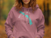 Pink hoodie with Eklutna Lake Alaska map and compass design.
