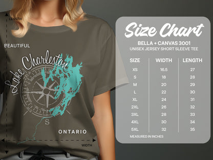 T-shirt size chart for Bella + Canvas 3001 unisex short sleeve tee.