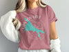 Rose t-shirt featuring a teal map of Canyon Lake, Arizona, with a compass design.
