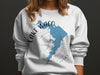 White sweatshirt with Lake Waco map, compass graphic, and "TEXAS" text.
