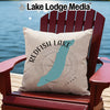 Pillow with Redfish Lake, Idaho map and compass graphic.