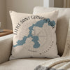 Pillow with a map of Little Saint Germain Lake, Wisconsin, and a compass rose.