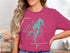 Pink t-shirt with a turquoise map of Belews Lake and compass rose.