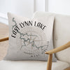 Pillow with East Lynn Lake map and compass rose graphic.