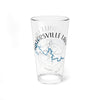 Clear glass pint glass with Taylorsville Lake Kentucky map and compass design.