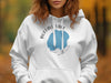 White hoodie with Buffalo Lake, Minnesota graphic and compass rose.