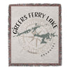 Woven blanket with Greers Ferry Lake map and compass design, Arkansas.
