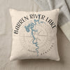 Pillow with Barren River Lake map and compass design, Kentucky text.