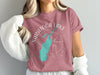 Saratoga Lake, New York graphic on a pink t-shirt with compass rose.