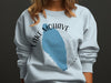 Light blue sweatshirt with Lake Mohave Arizona map and compass design.