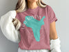 Rose t-shirt with turquoise Lake Stevens map and compass graphic.