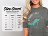 Comfort Colors 1717 heavyweight adult tee size chart with chest width and length measurements.