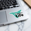 Cuyamaca Life sticker on a laptop keyboard.