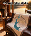 Woven throw blanket with Parker Canyon Lake, Arizona map and compass rose design.