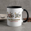 White mug with "Lake Life" and "Lake Wallenpaupack Pennsylvania" text and graphics.