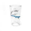 Clear glass pint with "Sion Lake" text and blue map outline over compass rose.