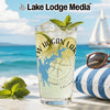 Glass with New Hogan Lake map and compass design, with limes and mint.