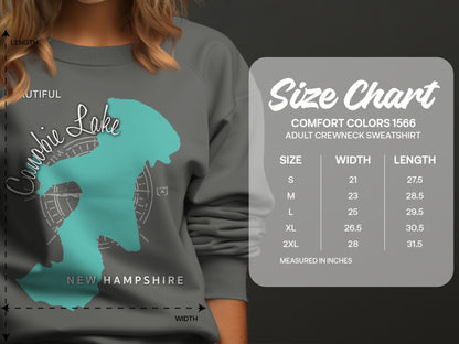 Size chart for Comfort Colors 1566 adult crewneck sweatshirt.