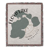 Floyd Lake Minnesota map design woven blanket with fringed edges.
