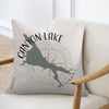 Canyon Lake Arizona map graphic on a neutral textured pillow.
