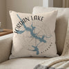 Jordan Lake Alabama map with compass rose and text on a cream textured pillow.