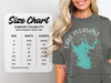 Comfort Colors 1717 size chart for heavyweight adult tee including width and length measurements.
