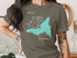 T-shirt with turquoise Lake Gregory map and compass graphic.
