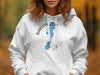White hoodie with "Barlow Lake Michigan" text and blue lake outline on compass graphic.