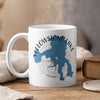 White mug with Yellowstone Lake map and compass design.