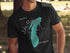 Black t-shirt with teal Lake Michigan map and compass, text "Lake Michigan" and "WISCONSIN".