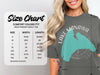 Comfort Colors 1717 adult tee size chart with width and length measurements in inches.