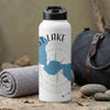White water bottle with "LOST LAKE MINN" text, blue lake graphic, and compass rose.