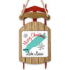 Christmas ornament shaped like a red sled with "Merry Christmas from Lake Louise" text.