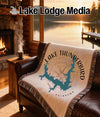 Throw blanket with Lake Thunderbird map, compass rose, and Oklahoma text.