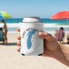White can cooler with blue Lake Michigan map and compass design.