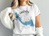 White t-shirt with Lake Marion South Carolina map and compass graphic.