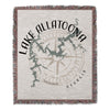 Lake Allatoona Georgia map design on a woven blanket with fringed edges.