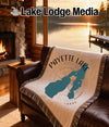 Woven throw blanket with Payette Lake, Idaho map and compass rose design.