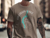 T-shirt with Abraham Lake Alberta compass graphic and teal lake outline.
