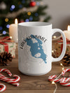 White mug with Lake Kissimmee, Florida map graphic and compass rose.