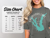 Size chart for Comfort Colors 1717 heavyweight adult tee, showing size and measurements.