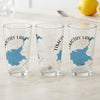 Three clear glasses with "Timothy Lake Oregon" and blue map graphics.