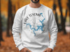 White sweatshirt with Lake Texoma map and compass design.