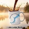 White mug with Lake Wallenpaupack Pennsylvania map and compass design.