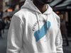 White hoodie with Convict Lake, California graphic and compass rose design.