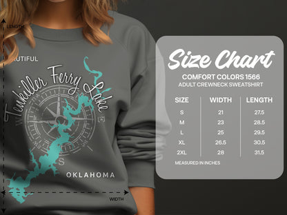 Comfort Colors size chart for adult crewneck sweatshirts, showing measurements.
