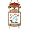 Wooden sled ornament with "Merry Christmas From Prior Lake" text and snowflakes.